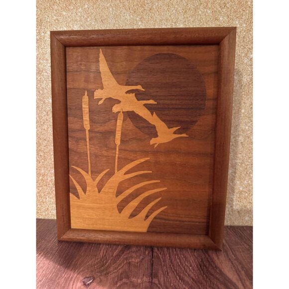 Inlay Flying Geese Wood Picture – Framed & Beautifully Crafted 🪵🦆 - Picture 1 of 9